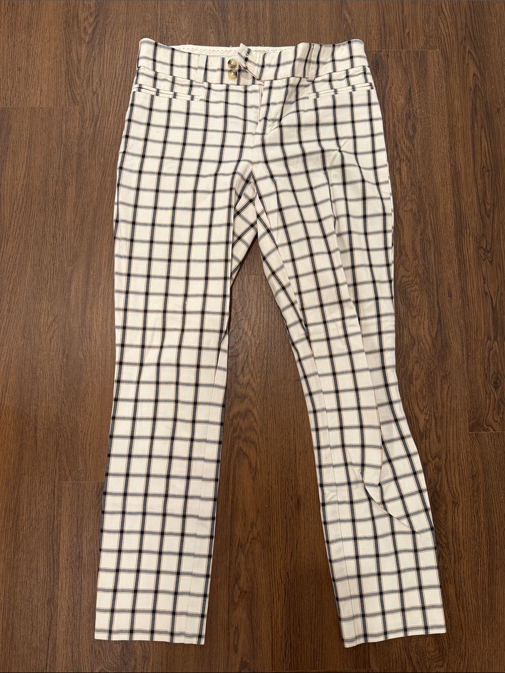 Anthropologie Cream and Black Windowpane Skinny Pants